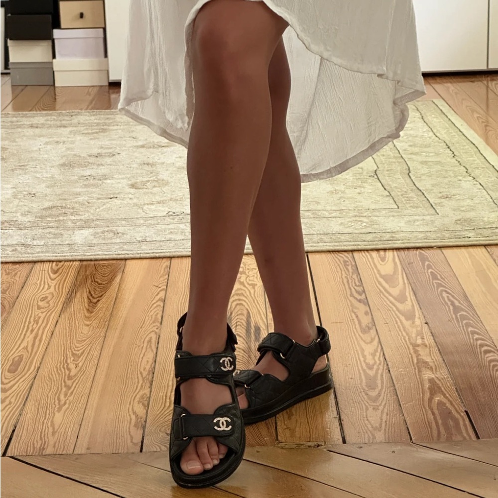 CHANEL Black Leather Sandals